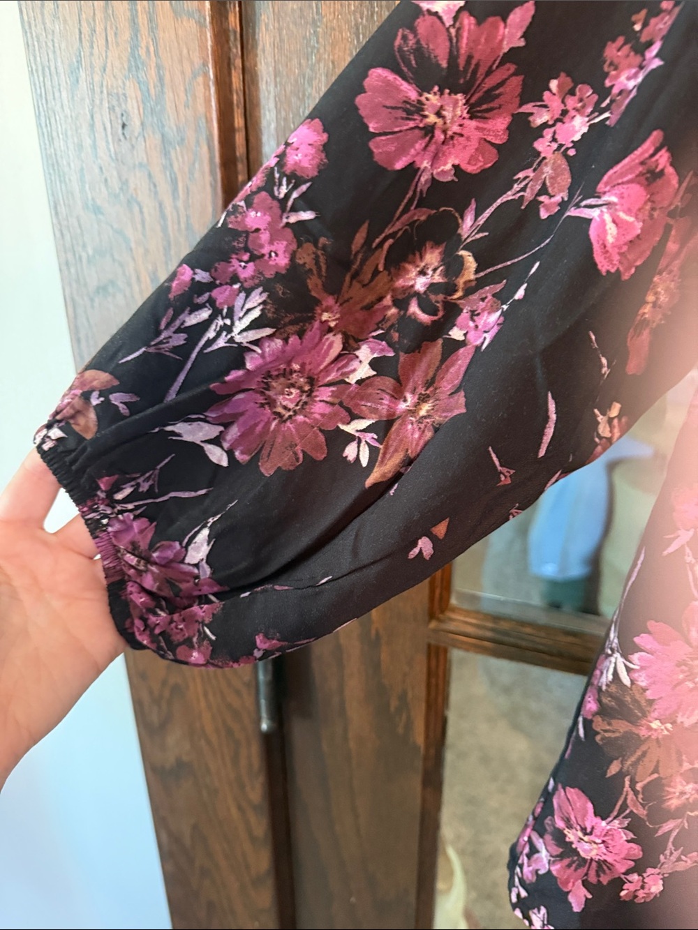 torrid Black Floral Peasant Blouse with Pink Blossoms - Picture 5 of 6